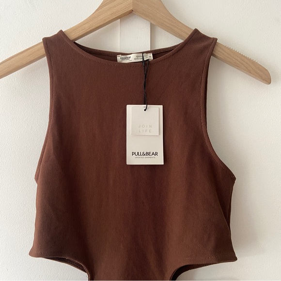 Pull&Bear Brown Mini Dress Bodycon Cut Out Detail - Size Small - Picture 8 of 9